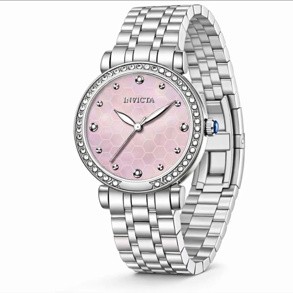 Invicta Silver and Pink Watch Honey Comb Pink Dial